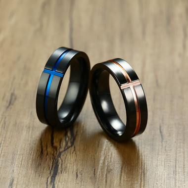 TITANIUM STEEL RING-BLUE CROSS